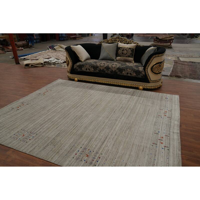 Hand Knotted Oriental 100% Wool Carpet Tribal Animal Pictorial Beige & Ivories Gabbeh Area Rug - 9' 10'' X 8' 1''
