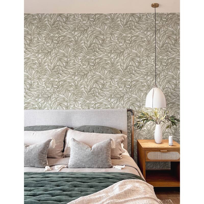 A-Street Prints Rhythmic Taupe Leaf Wallpaper