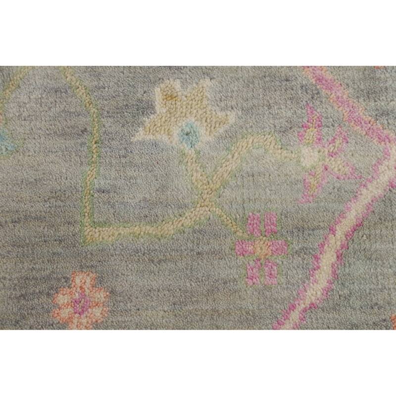 Grey Floral Oushak Indian Area Rug Handmade Wool Carpet - 8'8"x 12'6"