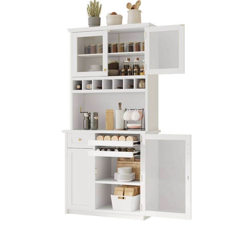 Farmhouse 74.8" Tall Kitchen Pantry with Hutch, Freestanding Kitchen Storage Solution for Modern Homes