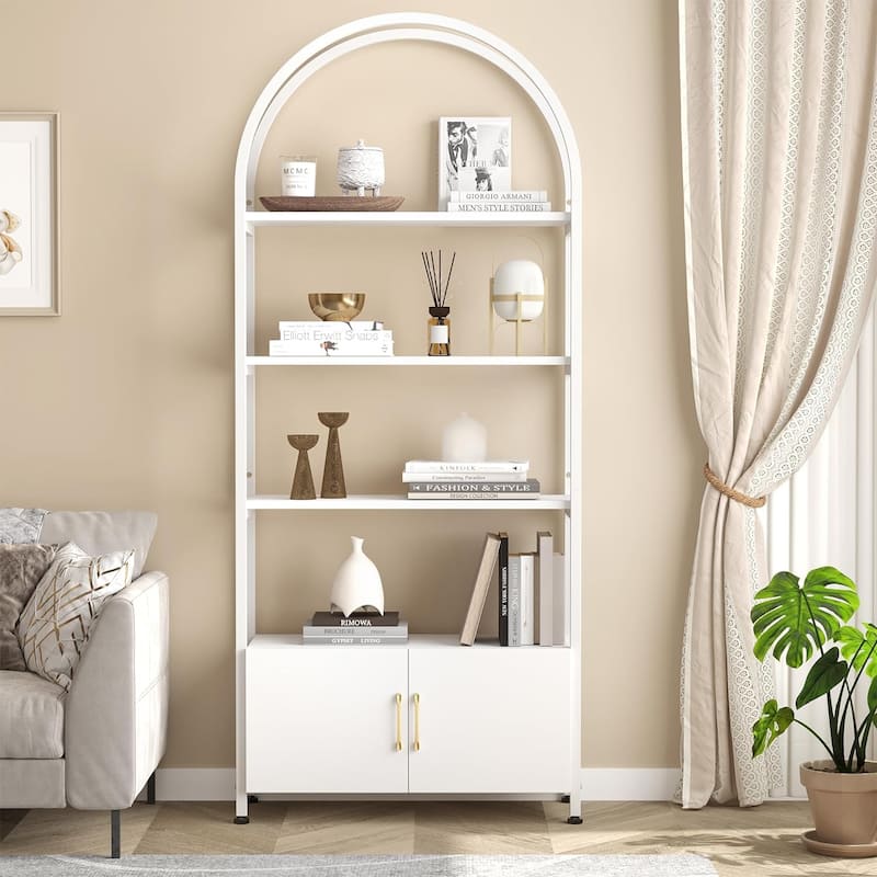 5 Levels Bookcase, Arched Shelf with Doors - 11D*31.5W*71.5H