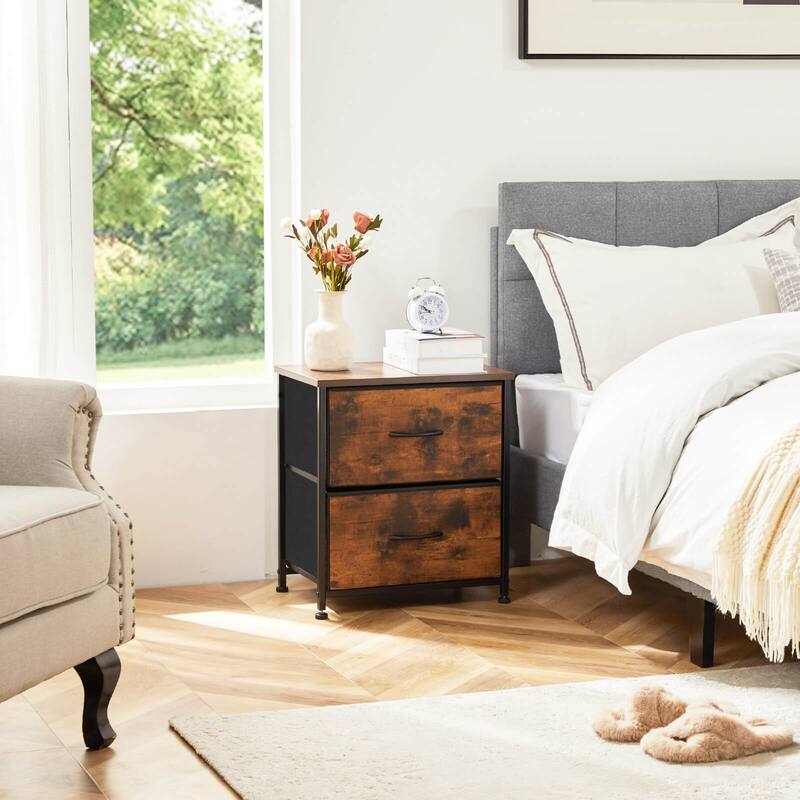 2-Drawer Dresser Chest, Small Fabric Nightstand with Wooden Top and Adjustable Feet,18x20 inch