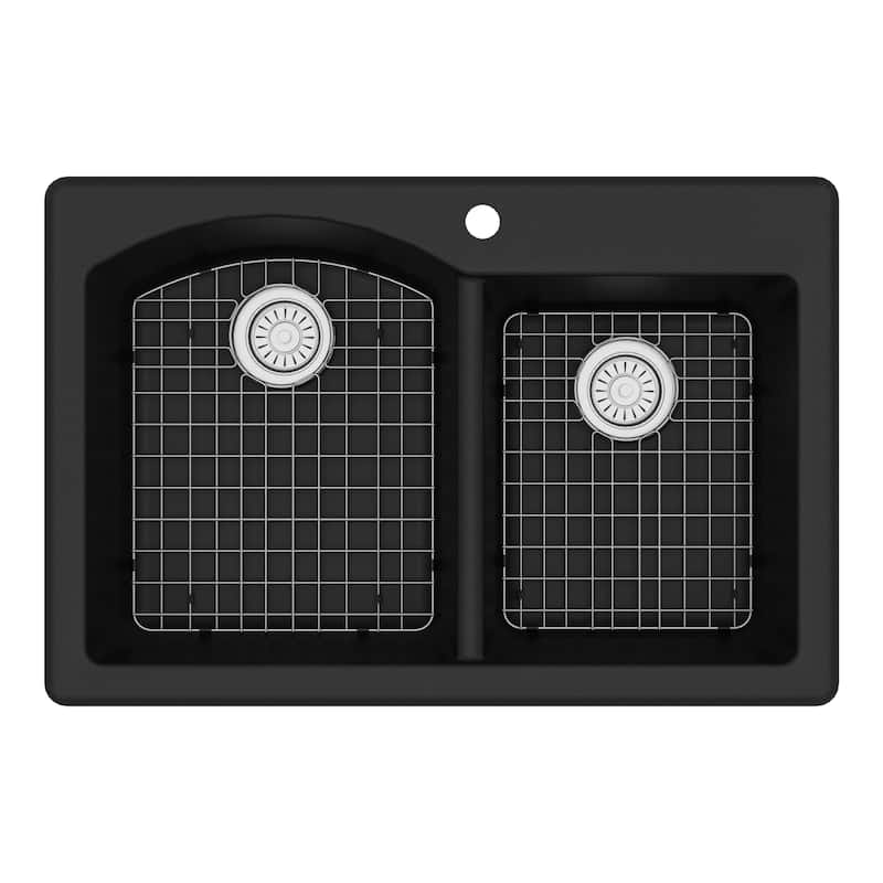 Karran Drop-In Quartz 33 in. 1-Hole 60/40 Double Bowl Kitchen Sink Kit