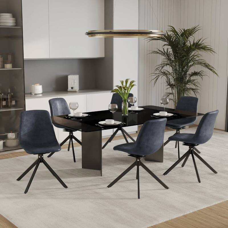 Markley Leather Dining Chair 360 Degree Swivel with Iron legs Modern Accent Side Chair Set of 2