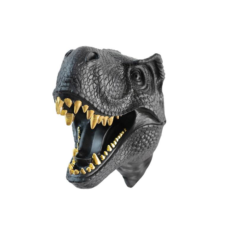 Dinosaur Head Hanging Wall Sculpture - 13.5" - Black and Gold
