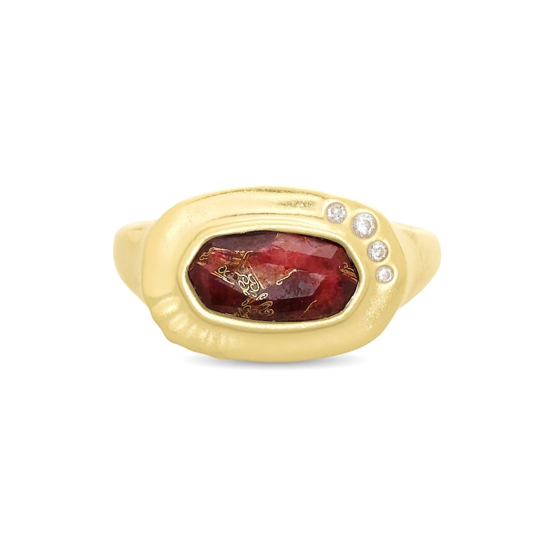 Kendra Scott Anna 14K Yellow Gold Plated Brass and Maroon Jade Ring Size 6\