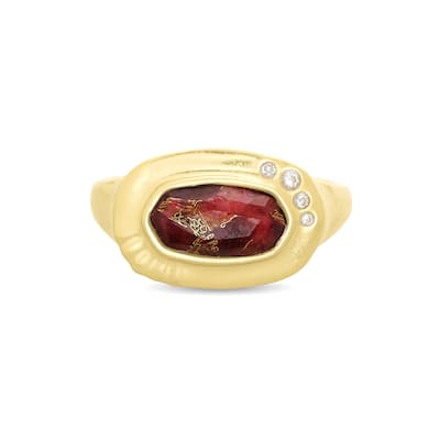 Kendra Scott Anna 14K Yellow Gold Plated Brass and Maroon Jade Ring Size 6\