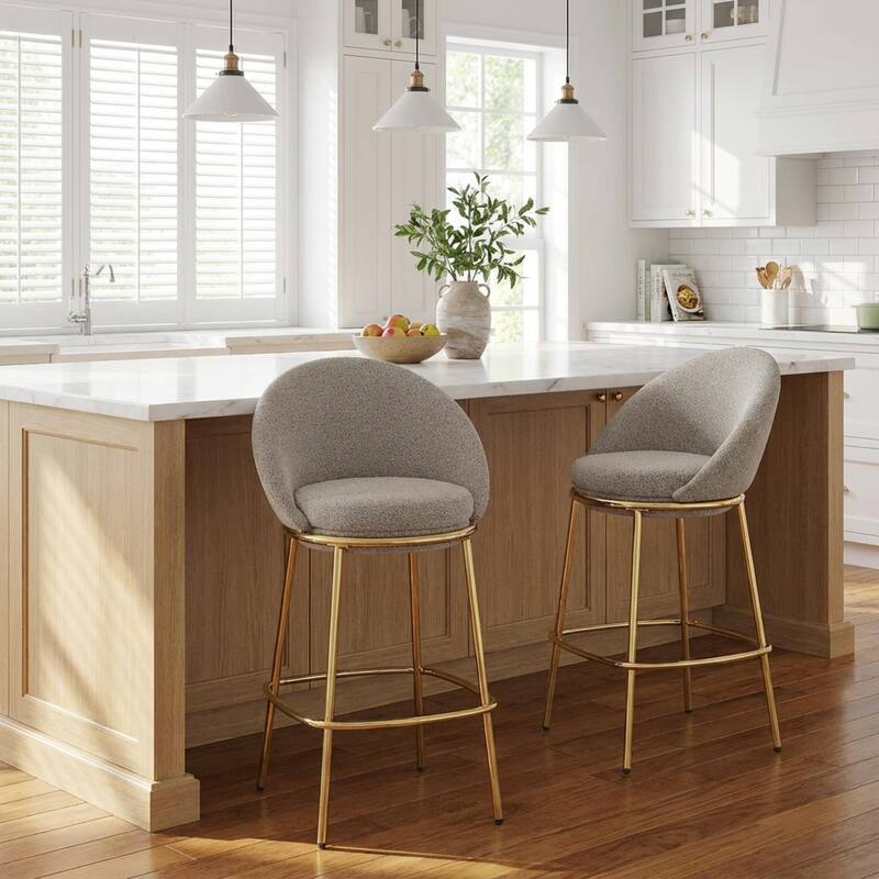 Roomfitters Celano Indoor Metal Upholstered Barstools with Gold Plated Frame, Half Moon Back, Set of 2 - Set of 2 - Beige+Gold