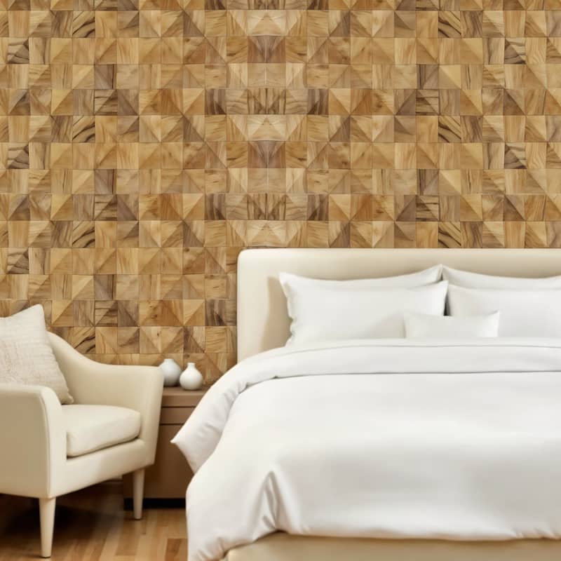HomeRoots Brown 3D Embossed Diamond Teak Reclaimed Wood Decorative Wall Panels - 47.75' X '11.75' X '0.86 - Brown - 47.75' X '11.75' X '0.86