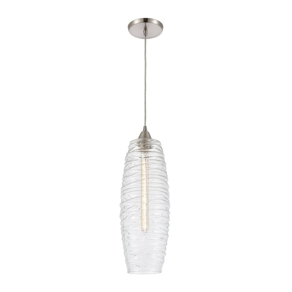 slide 2 of 3, Liz 1-Light Mini Pendant in Satin Nickel with Clear Glass with Ribbed Swirls