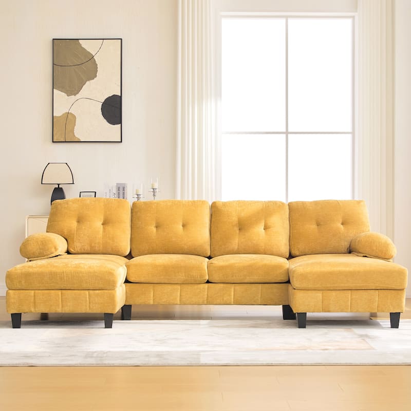 Anmytek 103.5"Chenille U-Shaped Sectional Sofa with Dual Chaise Lounges, Storage Pockets & Armrest Pillows