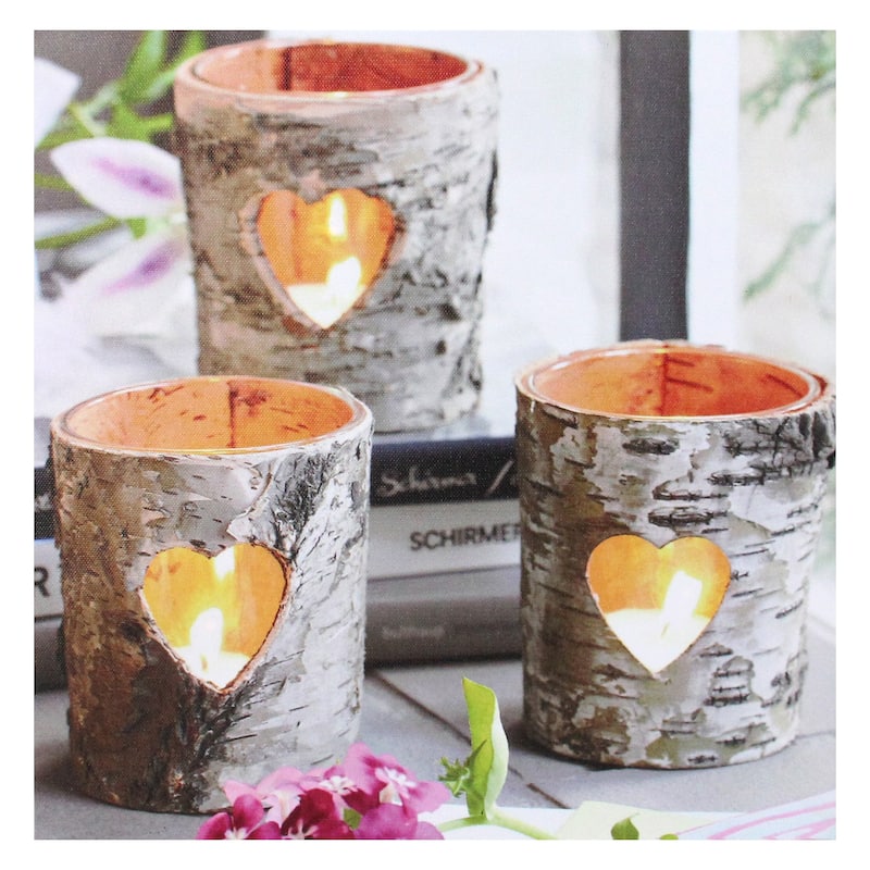 Gray and White LED Lighted Flickering Rustic Birch Candles Canvas Wall Art 12" x 12"