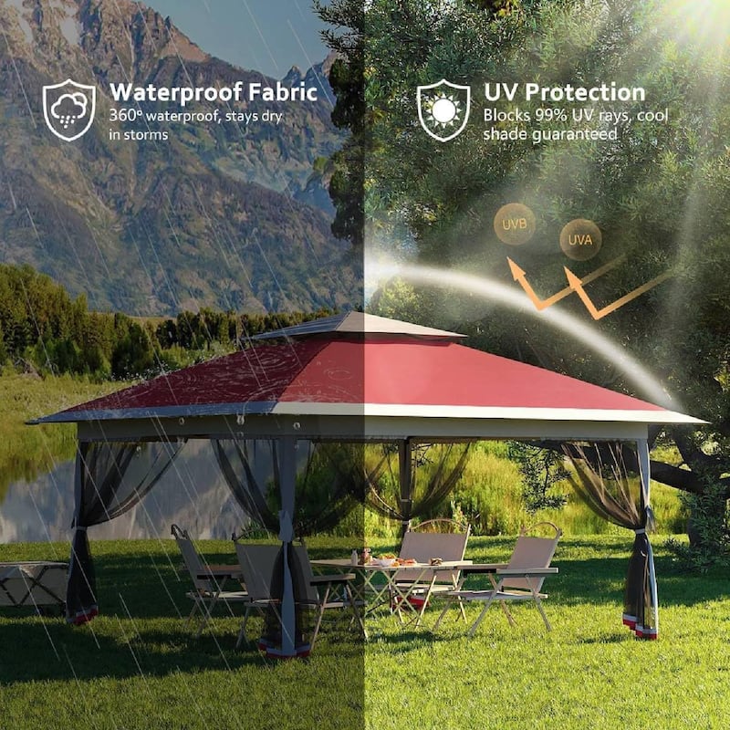 12x12 Ft Pop Up Gazebo Canopy Tent for Backyard Patio Garden with 4 Sand Bags - N/A