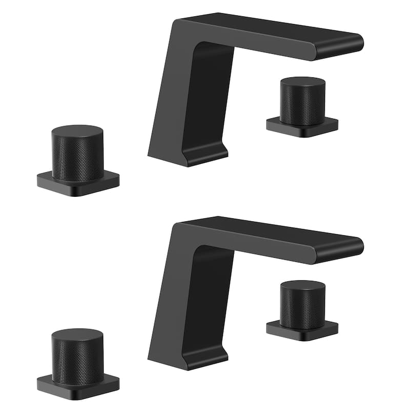 GRANDJOY 2-Pack Waterfall Bathroom Sink Faucets 3-Hole 2-Handle Vessel Sink Faucet - Matte Black