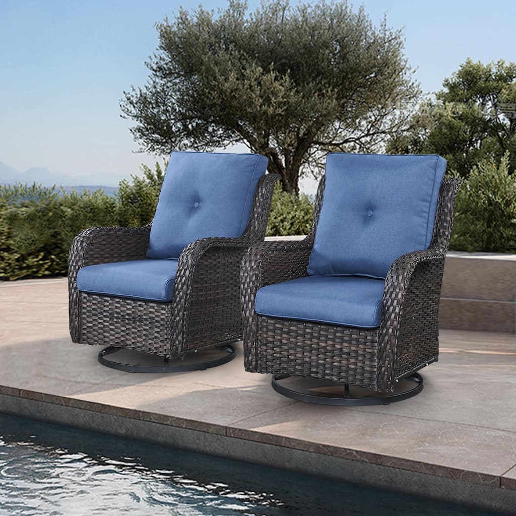 Gymojoy Outdoor Rattan Wicker Swivel Chair with Cushion (Set of 2)