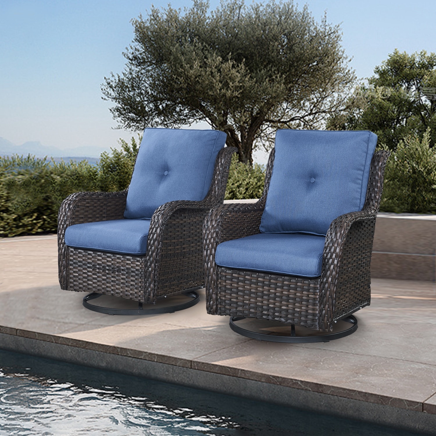 Gymojoy Outdoor Rattan Wicker Swivel Chair with Cushion (Set of 2)