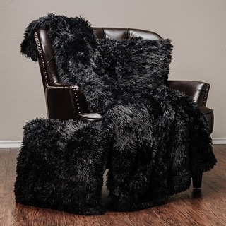 Chanasya 3-Piece Longfur Shaggy Faux Fur Throw Blanket with Throw Pillow Set