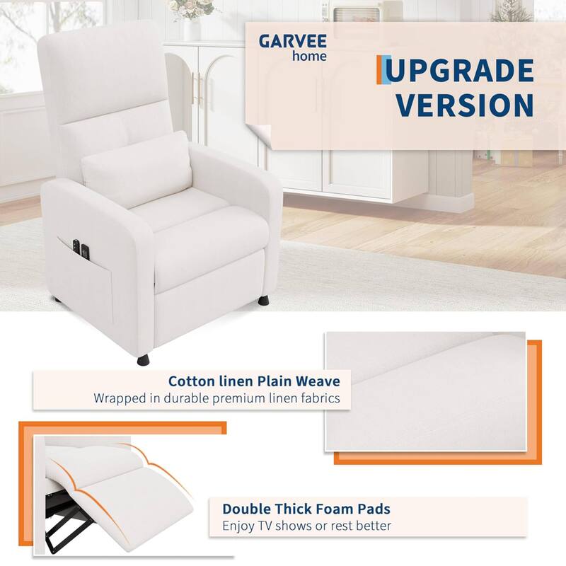 Adjustable Electric Linen Power Recliner Chair, Single Sofa with 2 Side Pockets and USB Port