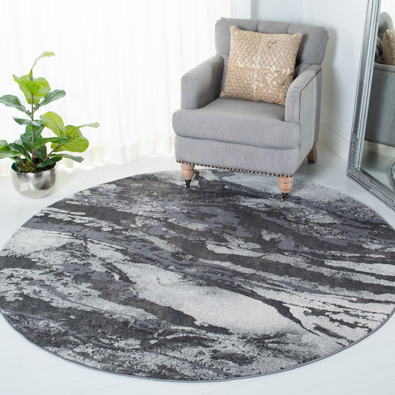 SAFAVIEH Pacific Asthildur Modern Abstract Rug - 6'7" Round - Dark Grey/Light Grey