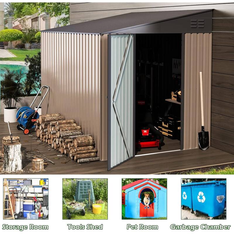 AECOJOY Outdoor Storage Side Shed Metal Attached with Lockable Door