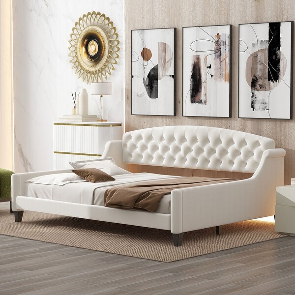 Full Velvet Daybed with Button Tufted Backrest Bed Bath Beyond 41657910