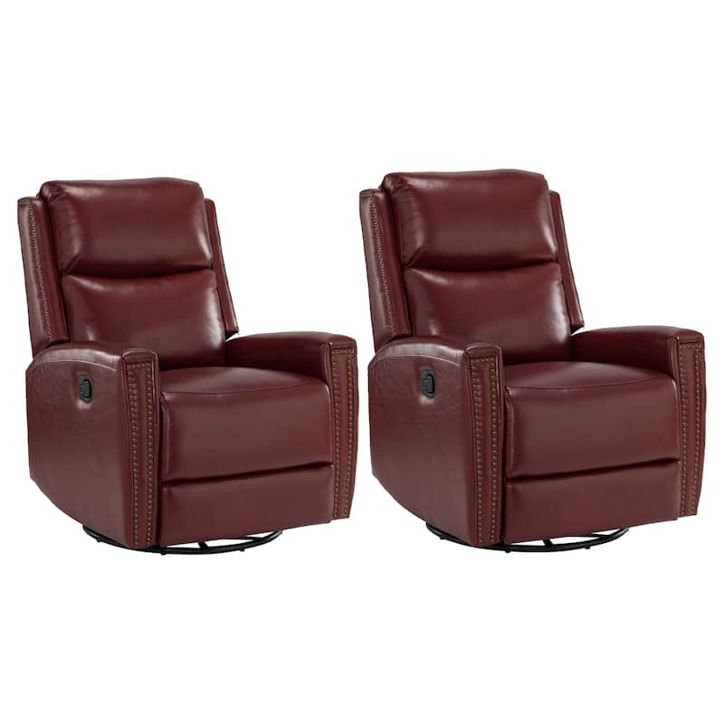 Fiacro 30.31"Wide Modern Genuine Leather Wingback Swivel Rocker Recliner with Nailhead Trims, Set of 2