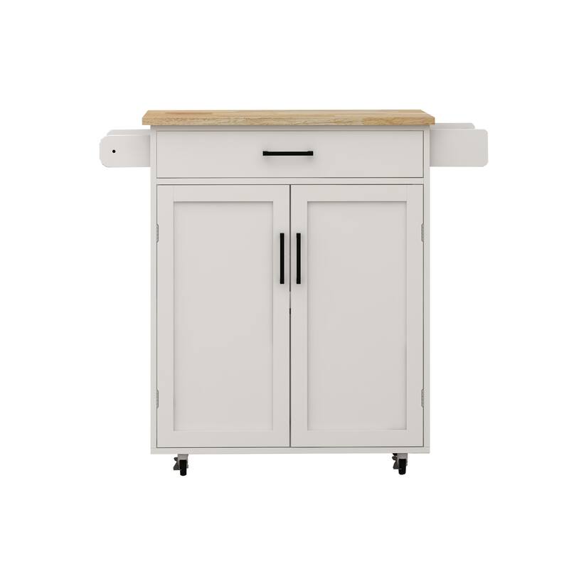 Anmytek Rolling Kitchen Island Cart Rubber Wood Top 1 Drawer 2 Doors Adjustable Shelves Towel Rack Seasoning Rack
