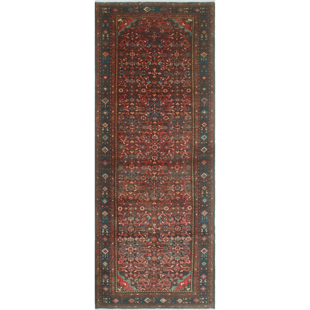 Fine Vintage Distressed Lutfu Brown/Navy Runner - 3'7" x 10'2"