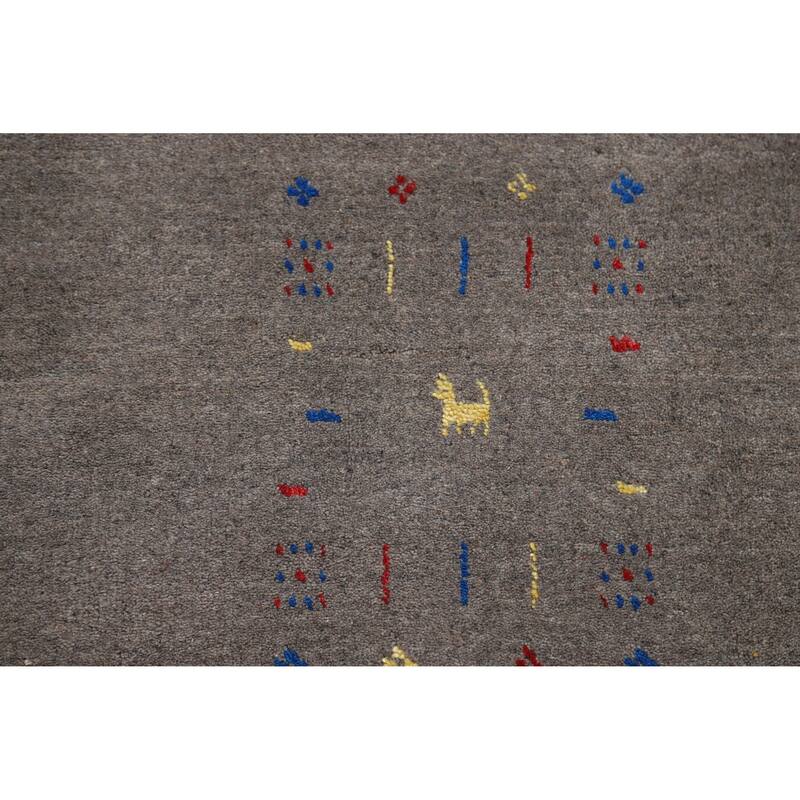 Tribal Gray Gabbeh Indian Area Rug Hand-Knotted Wool Carpet - 7'8" x 9'10"