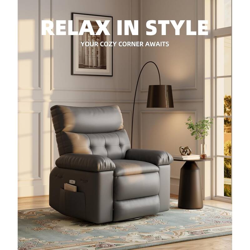 27" Oversized PU Leather Massage Recliner with Heat & Vibration, Cup Holders, Side Pockets, Wood Frame