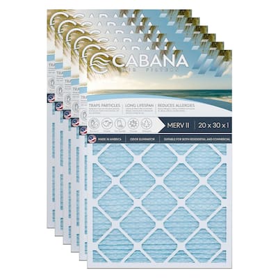 Cabana Air Filters 6 Pack HVAC Furnace Air Filters, MERV 11, 20 x 30 x 1, White - 1.02