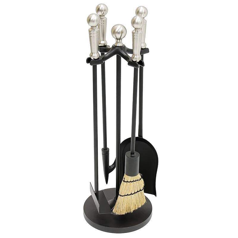 Achla Designs Paxton Set of 5 Mini Fireplace Tools, 22 Inch Tall - Satin Nickel