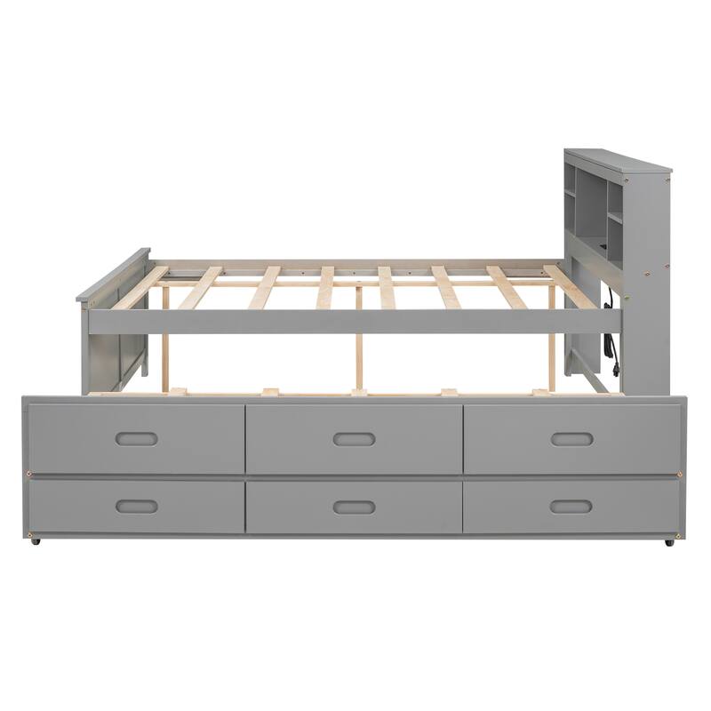 Full Size Platform Bed with Storage Headboard