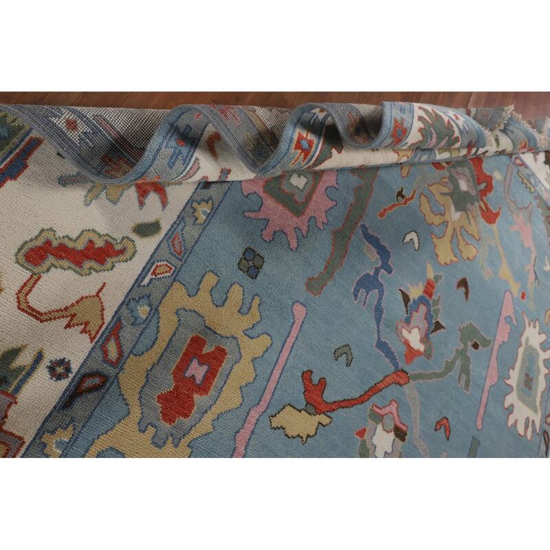 Light Blue Oushak Oriental Area Rug Hand-Knotted Wool Carpet - 9'1" x 11'10"