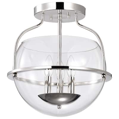 Amado 3 Light Semi Flush Mount - Polished Nickel Finish - Clear Glass - Polished Nickel