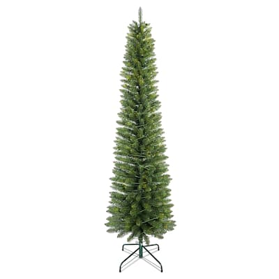 7FT Green Pencil Christmas Tree-Slim PVC Tree with 469 Tips, Space-Saving Design, Stable Metal Stand