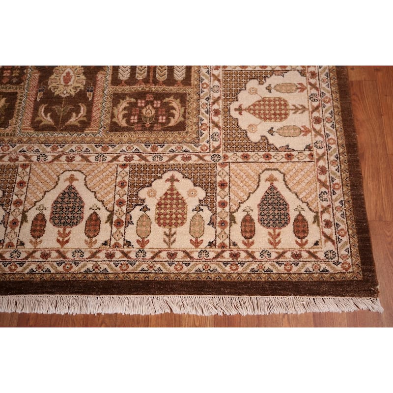 Brown Floral Agra Indian Area Rug Handmade Wool Carpet - 9'2" X 11'10"