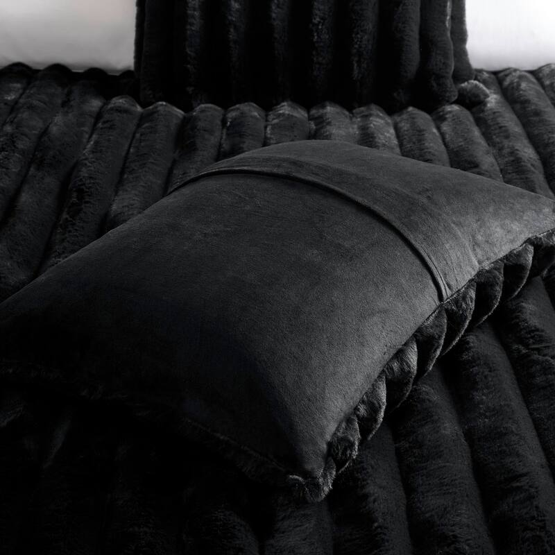 3PCS Full/Queen Fluffy Faux Fur Comforter Set with Ribbed Texture and Velvet Backing