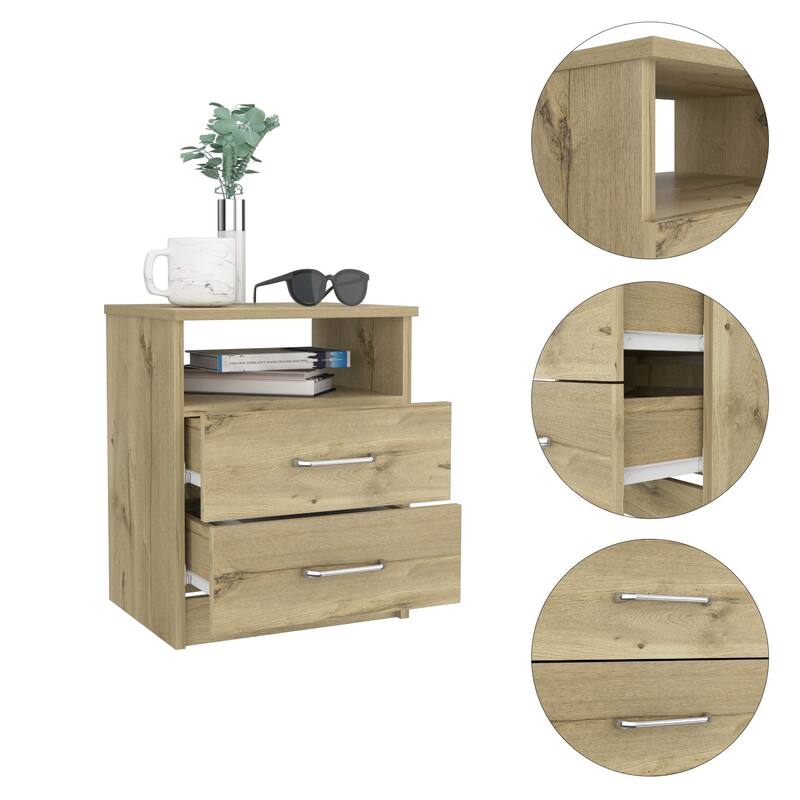 French Bedside Table with 2 Drawers and 1 Open Partition Heightened