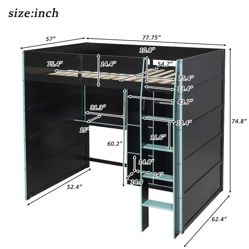 Full-Size Modern Gaming Wooden Loft Bed with RGB Lighting, Desk & Open Storage by Harper&Bright Designs