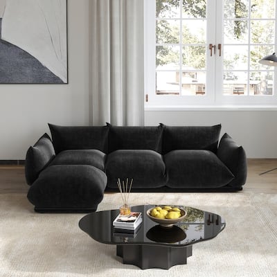 3 Seat Chenille Fabric Sectional Sofa with Ottoman