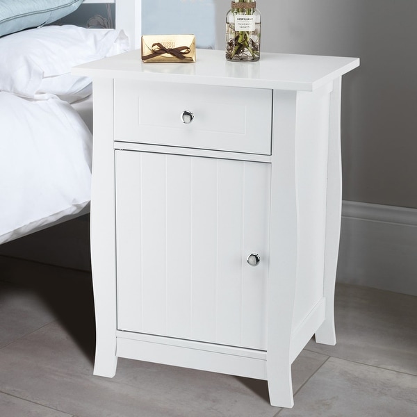 Single Door Bedside Cabinet Nightstand Table with 1 Drawer On