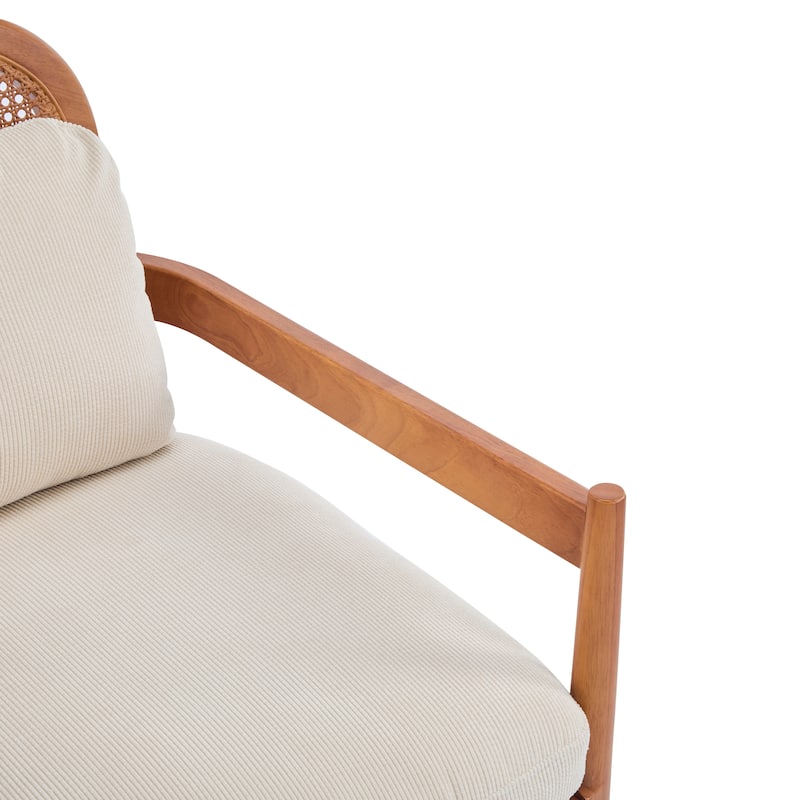 [Set Of 2] 26.6" Accent Chair With Walnut Finish Solid Wood Frame And Rattan Backrest,Comfy Armchairs