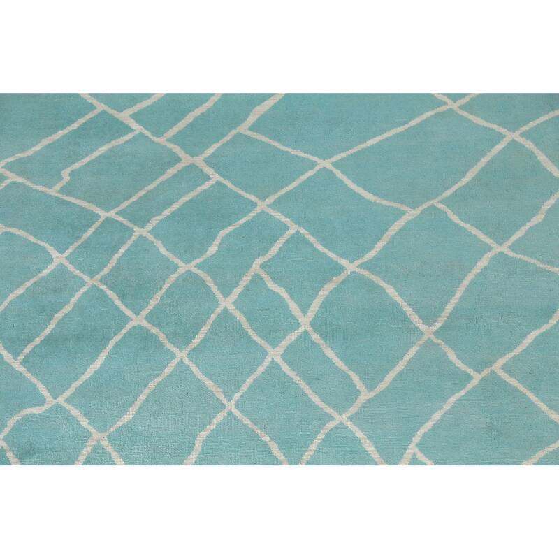 Modern Turquoise Moroccan Vegetable Dye Area Rug Handmade Wool Carpet - 7'9" x 9'10"