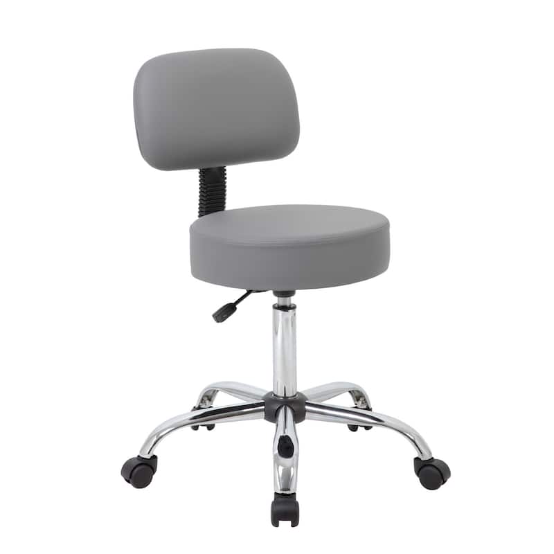 Boss Be Well Antimicrobial Vinyl Medi-Spa Adjustable Stool with Back - Grey