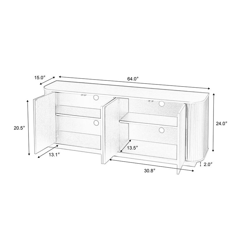 Sideboard Storage Cabinet TV Stand with wave pattern Buffet Cabinet Wooden Vertical Striped Cabinet