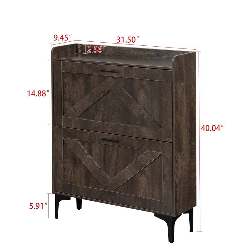Shoe Cabinet with 2 Flip Drawers& Open Shelves,Modern Entryway Shoe Storage