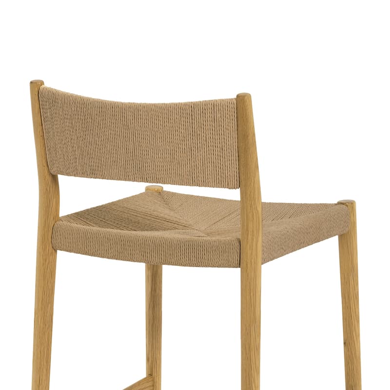 Erie Solid Wood and Woven Paper Cord Bar or Counter Height Chair Bar Stool