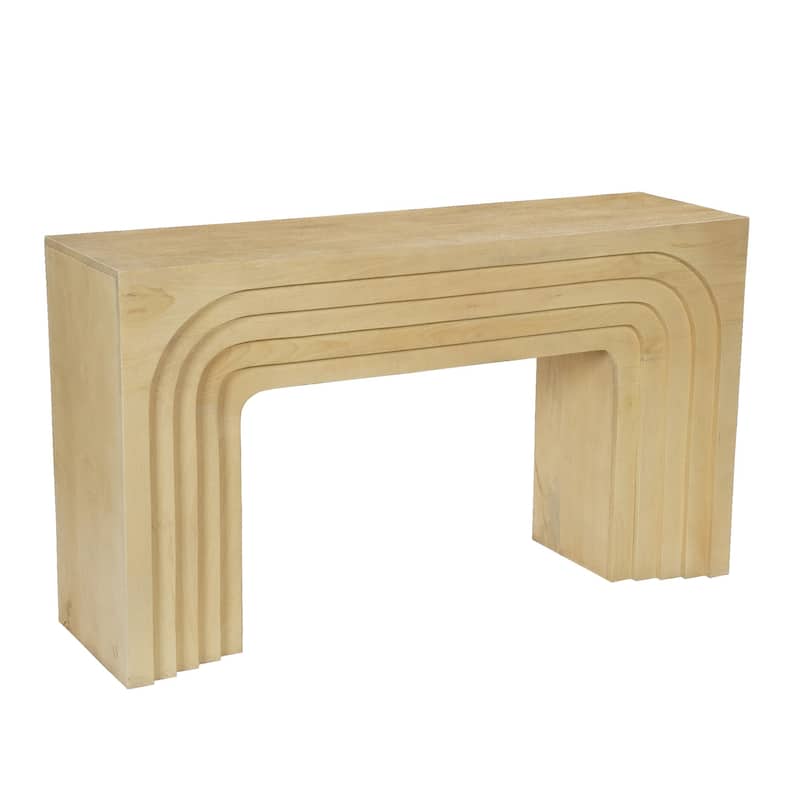 Kesna Console Sofa Table, 53 Inch Sculpted Arch, Light Beige Mango Wood