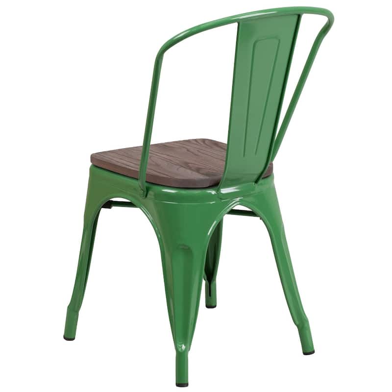 Wood Seat/ Galvanized Steel Stackable Chair (Set of 4) - 18"W x 20"D x 33"H
